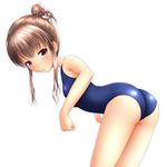  ass brown_eyes brown_hair eyebrows_visible_through_hair ki_(kk-sk-ray) leaning_forward md5_mismatch one-piece_swimsuit original school_swimsuit simple_background solo swimsuit 