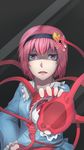  against_fourth_wall against_glass anger_vein angry black_background eyeball fourth_wall hairband hand_on_hip heart highres komeiji_satori ldl_(bcw1025) looking_at_viewer phone_wallpaper pink_eyes pink_hair short_hair simple_background solo tearing_up third_eye touhou 