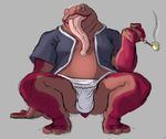  amphibian bulge carpemortem_(artist) clothing fundoshi gamabunta japanese_clothing male naruto overweight piercing pipe simple_background slightly_chubby solo toad tongue tongue_piercing underwear 