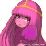  adventure_time bangs blunt_bangs closed_mouth eyelashes jaimito lips long_hair pink_hair pink_skin princess_bonnibel_bubblegum puffy_short_sleeves puffy_sleeves purple_eyes short_sleeves smile solo straight_hair tiara upper_body very_long_hair watermark web_address white_background 