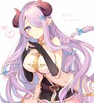  bare_shoulders black_gloves braid draph fingerless_gloves gloves granblue_fantasy hair_over_one_eye heart horns lavender_hair looking_at_viewer mayachi_(amuriya) narmaya_(granblue_fantasy) pointy_ears single_braid solo 