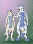  blue_and_white_fur female flat_chested green_eyes gthusky invalid_tag lonviel nude purple_eyes simple_background size_difference vironha 