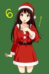  :d belt brown_eyes brown_hair christmas countdown cropped_legs green_background hand_on_own_chest hat long_sleeves merry_christmas open_mouth santa_hat sasamori_tomoe simple_background skirt smile solo upper_teeth 