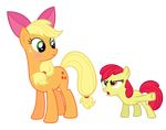  2015 alpha_channel apple_bloom_(mlp) applejack_(mlp) blonde_hair blush bow cub cutie_mark earth_pony equine female feral friendship_is_magic fur green_eyes hair horse lovey-the-cute-pony mammal my_little_pony pony sibling sisters young 