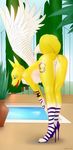  2015 anthro bent_over breasts butt digimon female gewitter hi_res high_heels nude pussy renamon solo wings 