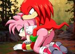 amy_rose bbmbbf clothing echidna exhibitionism female footwear forest hedgehog horny knuckles_the_echidna male male/female mammal mobius_unleashed monotreme palcomix palcomix_vip penetration public pussy shoes smirk sonic_(series) tree vaginal vaginal_penetration 