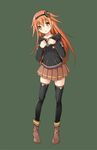  akahiko_mei black_legwear brown_eyes brown_hair brown_skirt green_background hair_ornament highres long_hair original simple_background skirt solo thighhighs zettai_ryouiki 