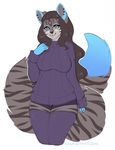  2015 anthro big_breasts black_hair blue_eyes breasts clothed clothing epsilon_lou eyewear feline female fur glasses grey_fur hair kitsunewaffles-chan legwear long_hair looking_at_viewer mammal simple_background solo standing stockings stripes sweater thick_thighs thigh_highs voluptuous wide_hips 
