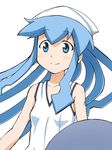  blue_eyes blue_hair dress hat ikamusume kinfuji long_hair shinryaku!_ikamusume solo squid_hat tentacle_hair 