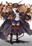 belt black_footwear blonde_hair blue_skirt boots brown_eyes coat commentary_request full_body granblue_fantasy hat holding holding_sword holding_weapon huge_weapon knee_boots leg_belt long_hair long_sleeves looking_at_viewer luicent monica_weisswind open_mouth oversized_object peaked_cap pleated_skirt scabbard sheath sheathed skirt solo standing sword thighhighs uniform very_long_hair weapon wide_sleeves zettai_ryouiki 