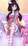  anthro bed canine clothed clothing female invalid_tag looking_at_viewer mammal pillow priincessu sitting smile solo 