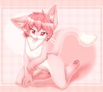  2016 anthro artist_request breasts canine cat female fur furry hair hazukikai hi_res kemono mammal nipples nude open_mouth pink_eyes pink_hair rabbit red_eyes short_hair solo tuft white_fur 