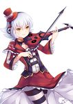  bow_(instrument) euforia hat headphones instrument mini_hat music pantyhose playing_instrument short_hair silver_hair simple_background skull smile solo striped striped_legwear violin white_background yellow_eyes 