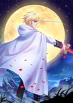  blonde_hair haneru highres holding holding_sword holding_weapon hyakuya_mikaela male_focus moon night outdoors owari_no_seraph solo sword weapon 