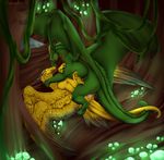  2016 cave cum cum_in_pussy cum_inside dragon feathers female feral feral_on_feral green_body horn legs_up lying male male/female on_back penetration penis pussy sex spread_legs spreading toradoshi vaginal vaginal_penetration wings yellow_body 