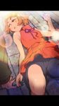  1girl araragi_koyomi blonde_hair closed_eyes highres kiss-shot_acerola-orion_heart-under-blade kizumonogatari lying monogatari_(series) on_back satou_daiji short_hair sleeping sleeveless 