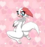  anthro big_breasts bit-small blue_eyes blush breasts butt covering covering_breasts crying ears_down female fluffy fur kneeling looking_at_viewer nintendo nude paws pok&eacute;mon shocked solo surprise tears video_games white_fur wide_hips zangoose 