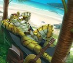  2016 6graycloudp abs anthro beach biceps feline fur male mammal muscular nipples nude one_eye_closed pecs penis seaside tiger wink 