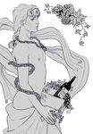  apple bad_id bad_tumblr_id basket bottle braid chain flower food from_side fruit giorno_giovanna grapes greyscale holding jojo_no_kimyou_na_bouken kidkoma male_focus monochrome naked_scarf navel nipples plant scarf solo wine_bottle 