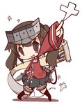  :d brown_eyes brown_hair chibi commentary_request highres japanese_clothes kantai_collection kariginu looking_at_viewer machinery magatama nuu_(nu-nyu) open_mouth pleated_skirt ryuujou_(kantai_collection) scroll shinigami skirt smile solo twintails visor_cap 