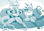  anthro big_breasts breasts chalo claws clothed clothing digimon dragon duo female fur guilmon hair huge_breasts long_hair mammal monochrome multicolored_fur necktie nintendo pok&eacute;mon raichu rodent scalie smile stripes teeth thick_thighs toe_claws two_tone_fur video_games wide_hips 