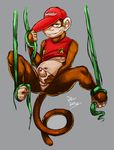  anthro anus baseball_cap bottomless clothing diddy_kong digital_media_(artwork) donkey_kong_(series) erection front_view grin hat holding_penis looking_at_viewer male mammal monkey mostly_nude naughty_face navel necktie nintendo nipples nokemy one_eye_closed pecs penis perineum primate retracted_foreskin shirt signature spread_legs spreading suspension tank_top uncut vein veiny_penis video_games vines 