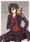  black_eyes black_hair cat emblem mikasa_ackerman shingeki_no_kyojin solo survey_corps_(emblem) ten-chan_(eternal_s) 