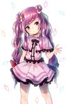  absurdres bad_id bad_twitter_id blue_ribbon capelet crescent crescent_hair_ornament double_bun hair_ornament hair_ribbon highres long_hair looking_at_viewer patchouli_knowledge purple_eyes purple_hair purple_skirt pyonsuke_(pyon2_mfg) red_ribbon ribbon simple_background sketch skirt smile solo touhou tress_ribbon waving white_background 