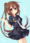  black_serafuku brown_eyes brown_hair crescent fumizuki_(kantai_collection) kantai_collection long_hair looking_at_viewer nagasioo necktie open_mouth ponytail school_uniform serafuku skirt solo white_neckwear 