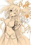  ahoge breasts cleavage highres large_breasts midriff navel one_eye_closed open_mouth sennen_sensou_aigis shorts sketch solo sorano_(sennen_sensou_aigis) tsubakiyama_parry twintails twitter_username 