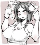  anthro big_breasts blush breasts canine cleavage clothed clothing dialogue dog ear_piercing female hair japanese_text mammal open_mouth piercing shirt solo tank_top text toco_(artist) translation_request 