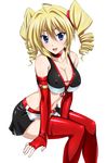  belt blonde_hair blue_eyes breasts cleavage covered_nipples drill_hair extraction fingerless_gloves gloves hair_ornament high_school_dxd large_breasts long_hair long_legs looking_at_viewer open_mouth ravel_phenex red_gloves red_legwear skirt solo thighhighs transparent_background 