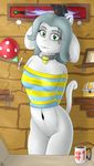  2016 anthro cat clothed clothing digital_media_(artwork) feline female fur h3nger hair half_clothed looking_at_viewer mammal monster pussy smile solo teeth tem temmie_(undertale) tongue undertale video_games white_fur 
