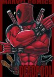  \m/ abs character_name copyright_name dated deadpool double_\m/ impossible_clothes katana male_focus marvel mask muscle signature solo superhero sword traditional_media tryvor upper_body w weapon 