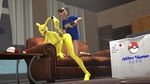  2016 3d_(artwork) _anthro anthro blinds blush box breasts carpet cgi clothing digital_media_(artwork) duo english_text female fur gorilka hair half-dressed hat hi_res human human_on inside japanese_text male male/female mammal nintendo nipples nude open_mouth phone pikachu pok&eacute;mon rodent sex smile sofa source_filmmaker table teeth text tongue video_games yellow_fur young 
