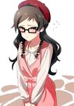  blush braid brown_eyes brown_hair glasses hat idolmaster idolmaster_million_live! kitazawa_shiho long_hair solo twin_braids yomosaka 