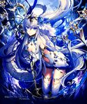  blue blue_eyes breasts cleavage company_name copyright_name elbow_gloves gloves large_breasts long_hair nekonabe_ao shingoku_no_valhalla_gate silver_hair solo tail thighhighs tiara 