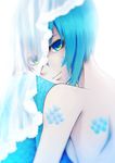  aqua_eyes bad_id bad_pixiv_id blue_hair kara_ito long_hair mermaid monster_girl original scales smile solo veil 