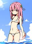  ball beachball bikini hatsunatsu long_hair original pink_eyes pink_hair solo standing swimsuit 