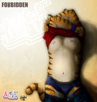  bulge clothed clothing colored feline male mammal muscular pants pants_down partially_clothed simple_background solo tiger underwear undressing windkid1108 