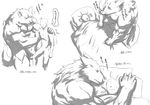  abs anthro bed biceps big_muscles canine captainjohkid claws couple cute dialogue dizzy duo eyes_closed fangs hand_on_arm hand_on_shoulder hug human japanese_text looking_down lying male mammal monochrome muscular naturally_censored nude pecs pubes resting sequence sick simple_background size_difference sketch standing sweat text translation_request were werewolf white_background 