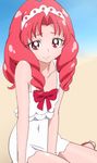  akagi_towa go!_princess_precure long_hair looking_at_viewer manji_(tenketsu) pink_hair precure red_eyes smile solo swimsuit 