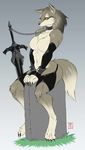  anthro bdsm blunt-katana bondage bound breasts canine chain collar dark_souls female fur great_grey_wolf_sif grey_fur mammal melee_weapon shackles solo sword tombstone weapon wolf 