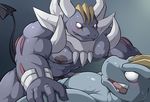  abs anthro armor biceps big_muscles blush clothing horn humanoid invalid_tag machoke maldu male male/male mammal muscular muscular_male nintendo nipples open_mouth pecs pok&eacute;mon simple_background smile teeth tongue video_games 