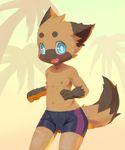  bulge cat cub feline front_view looking_at_viewer male mammal moki navel nipples open_mouth smile solo standing swim_briefs topless young 