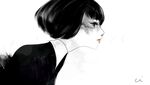  bangs black_eyes black_hair bob_cut closed_mouth from_side looking_away moi_(green1012) original profile red_lips short_hair signature simple_background solo upper_body white_background 