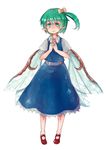  braid daiyousei fairy_wings full_body green_eyes green_hair mary_janes murani pointy_ears shoes side_braid side_ponytail solo steepled_fingers touhou white_background wings 