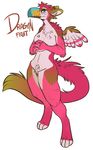  2013 anthro avian beak blue_eyes breasts brown_fur english_text feathered_wings feathers featureless_breasts featureless_crotch female freckles fur gryphon hoot looking_at_viewer nude paws pink_feathers pink_fur pip simple_background solo text tuft white_background white_feathers white_fur wings yellow_sclera 
