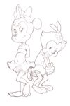  animaniacs clothing disney dot_warner duo female flower flower_in_hair gloves hair_bow looking_at_viewer mammal minnie_mouse mouse one_eye_closed panties plant rodent simple_background sketch skirt smile underwear unknown_artist upskirt warner_brothers wink 