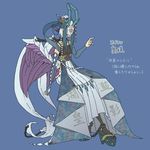  blue_hair chain covered_eyes gen_2_pokemon hair_ribbon horns personification platform_footwear pokemon ribbon solo suicune uzou wings 